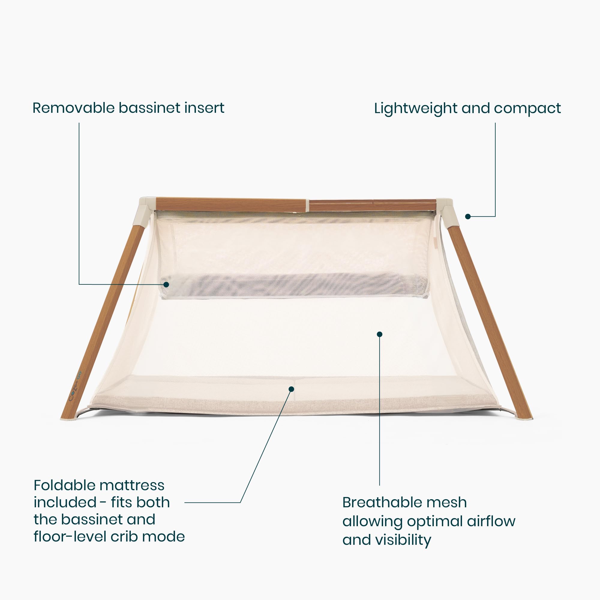 CoZee Go playpen with 360-degree mesh for visibility and airflow.