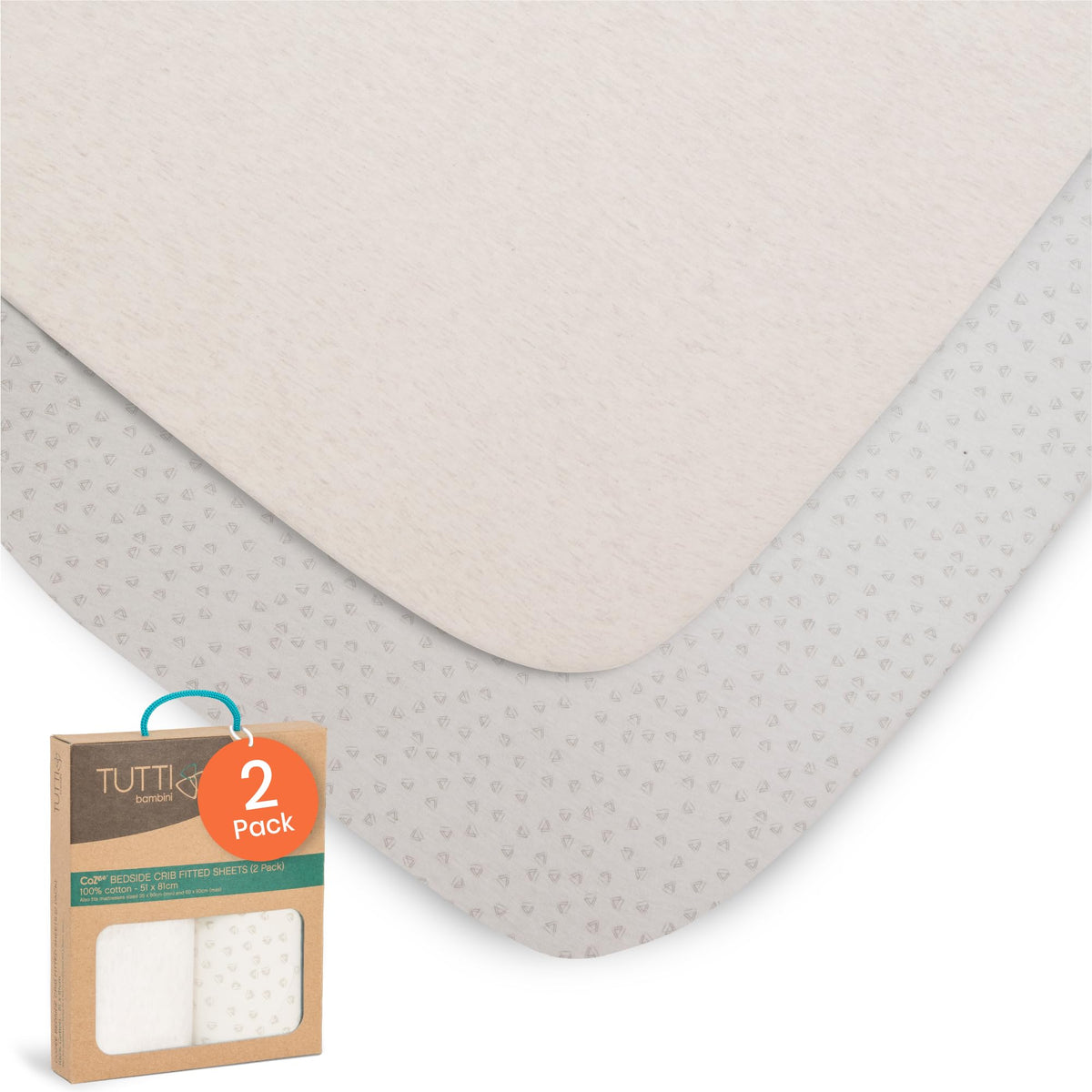 Tutti Bambini premium bassinet sheets in soft cotton jersey for gentle nights.