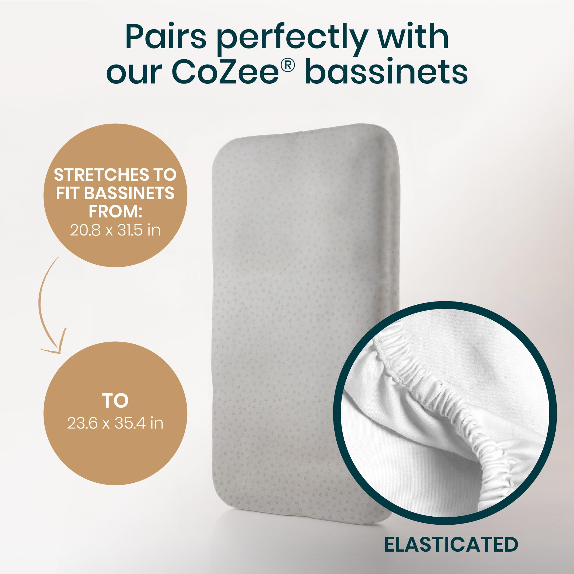 Tutti Bambini CoZee compatibility for a snug, wrinkle-free bassinet sheet.