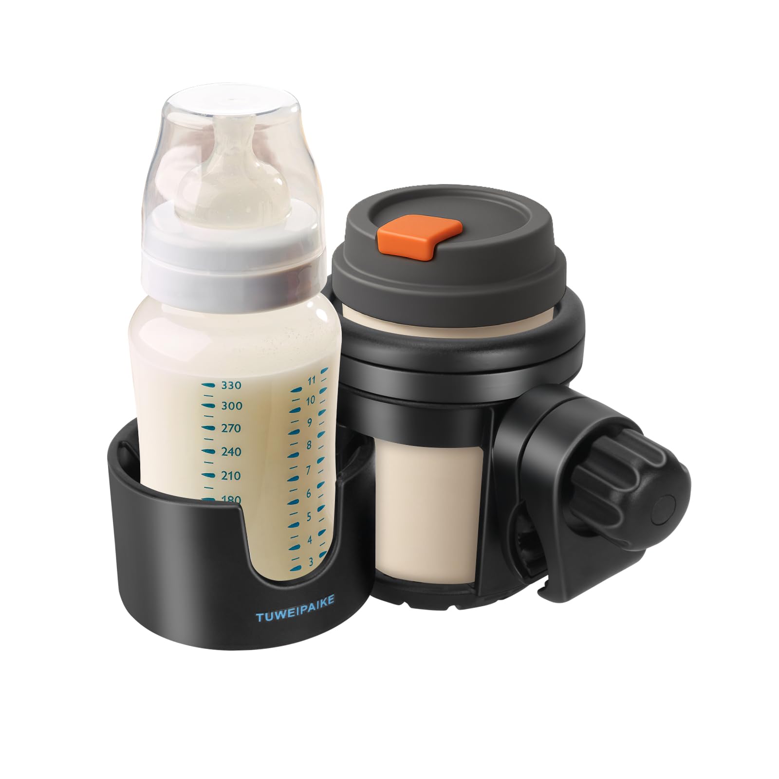 TUWEIPAIKE universal cup holder with 2-in-1 dual-cup design for versatile stroller use.