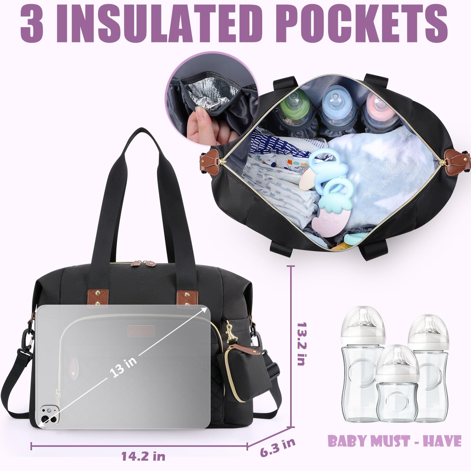 Tuwubi diaper bag tote detachable shoulder strap for versatile carrying.