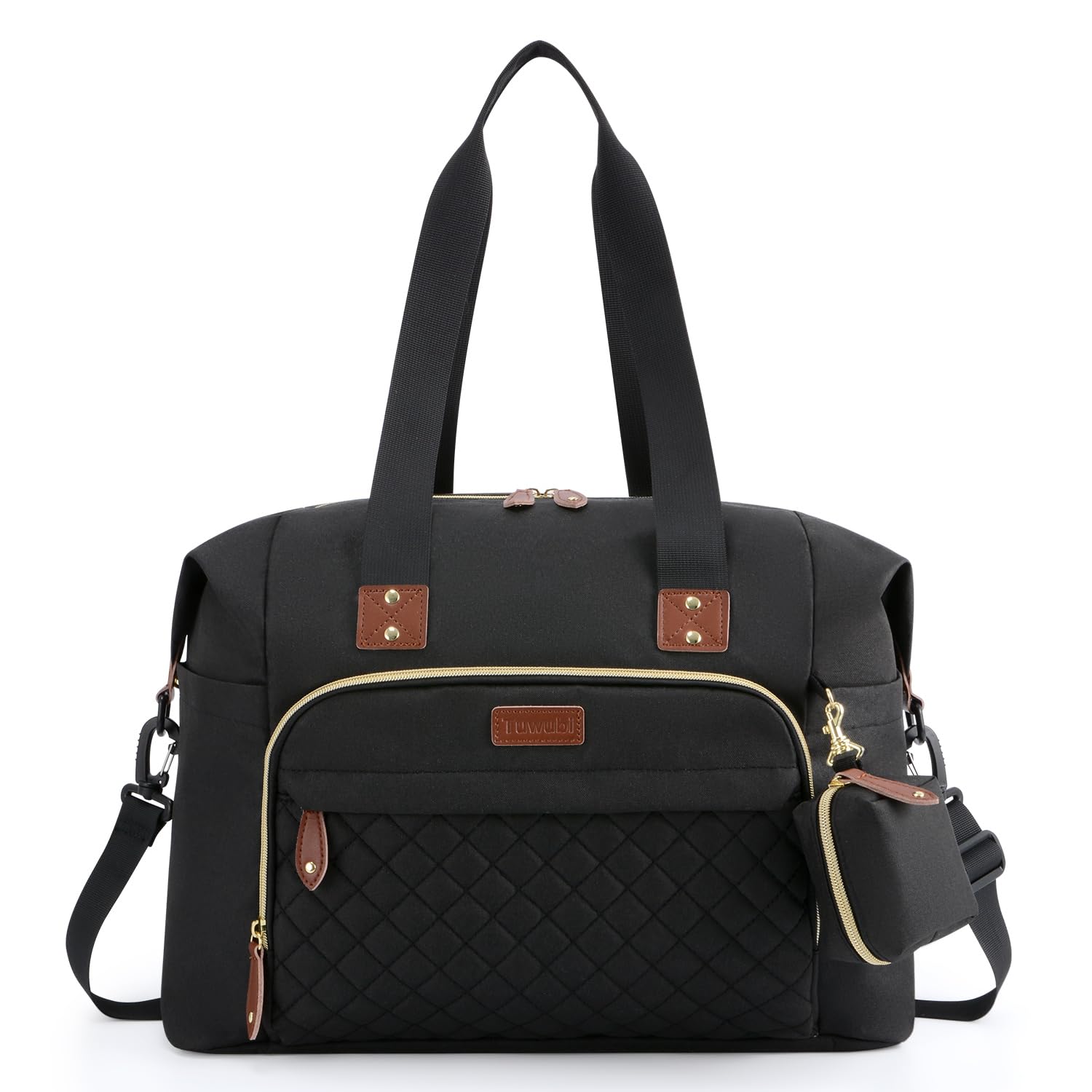 Tuwubi diaper bag tote front view with open main compartment for quick access.