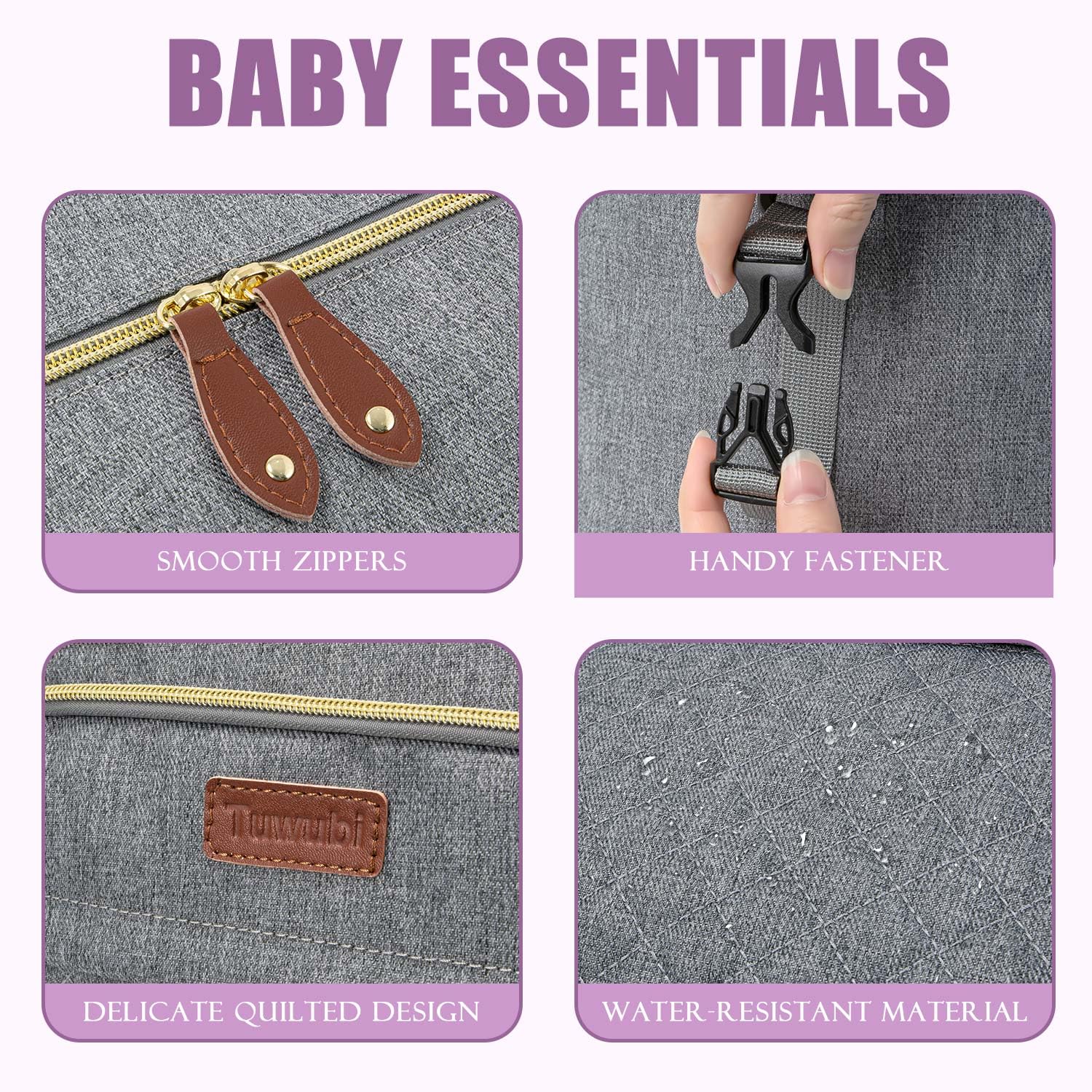 Tuwubi diaper bag tote detachable pacifier case maintains hygiene and reduces small-item clutter.