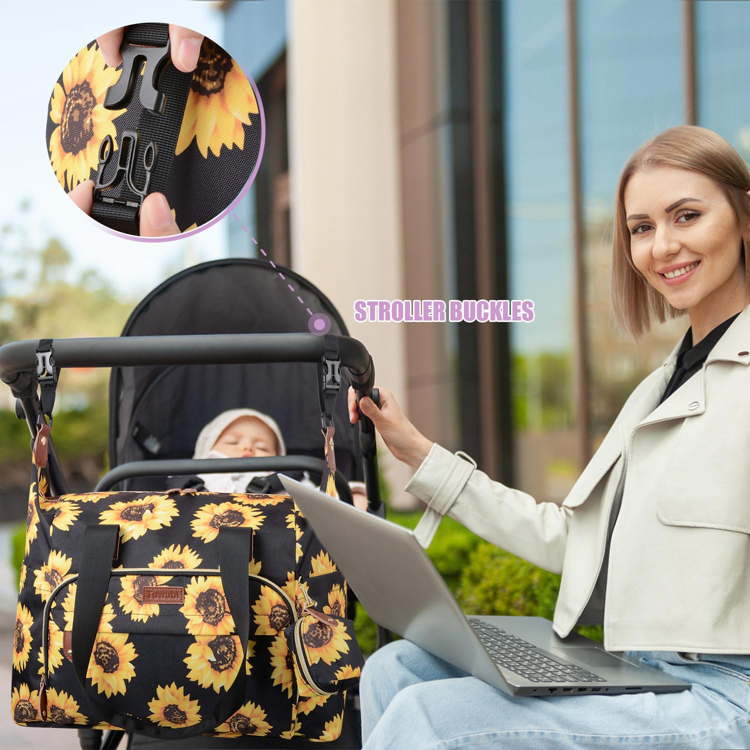 Tuwubi Diaper Bag Tote luggage sleeve for smooth travel.