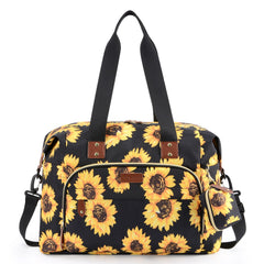 Tuwubi Diaper Bag Tote sunflower front view with roomy compartments.