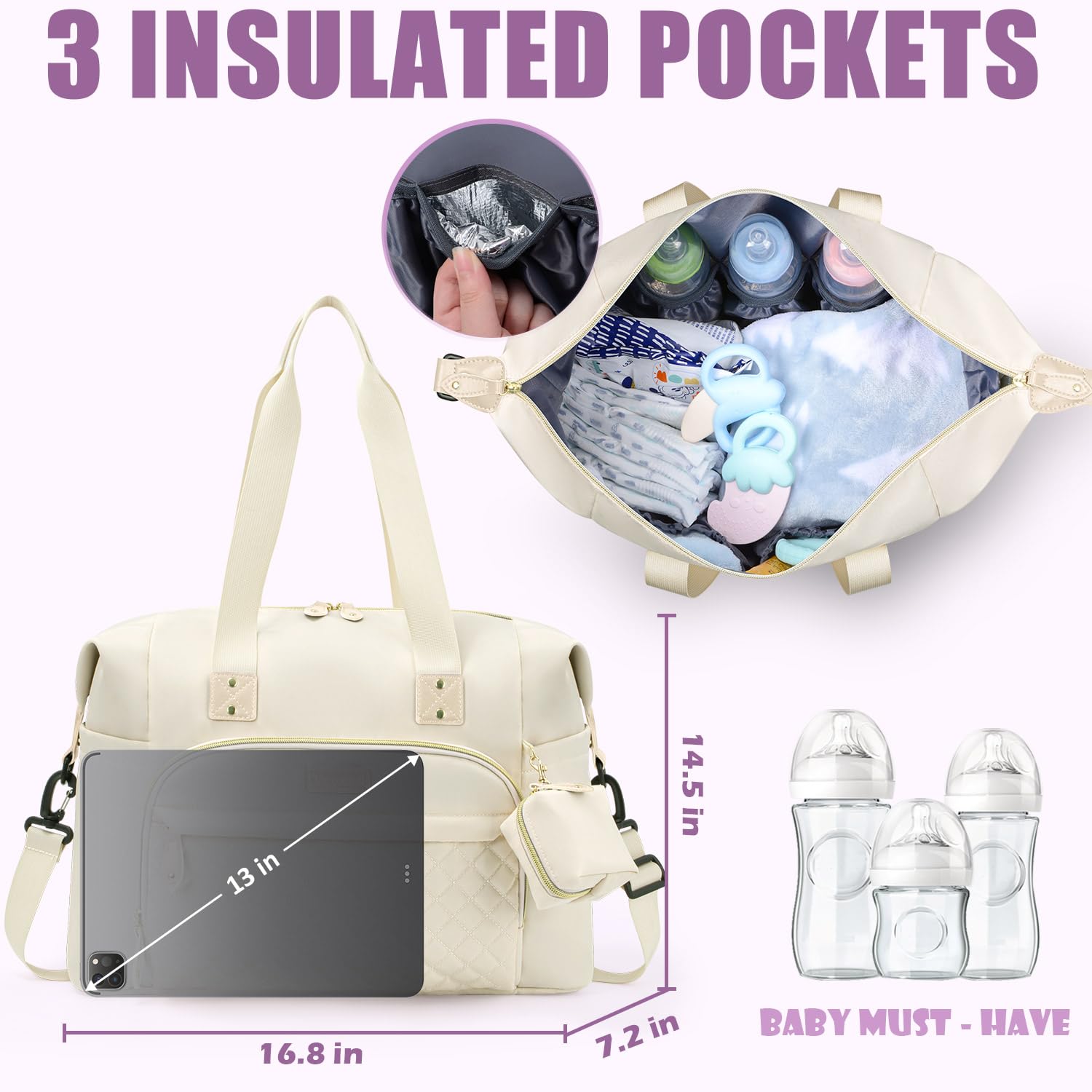 Tuwubi diaper bag tote waterproof fabric protects contents during rain or splashes.
