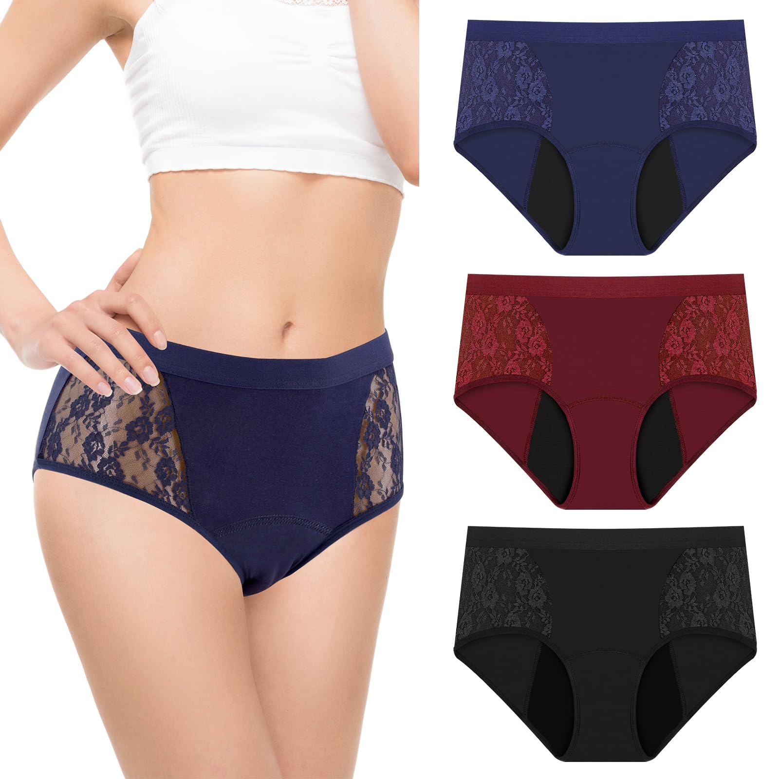 TUXIYA leakproof underwear front view black, designed for all-day protection