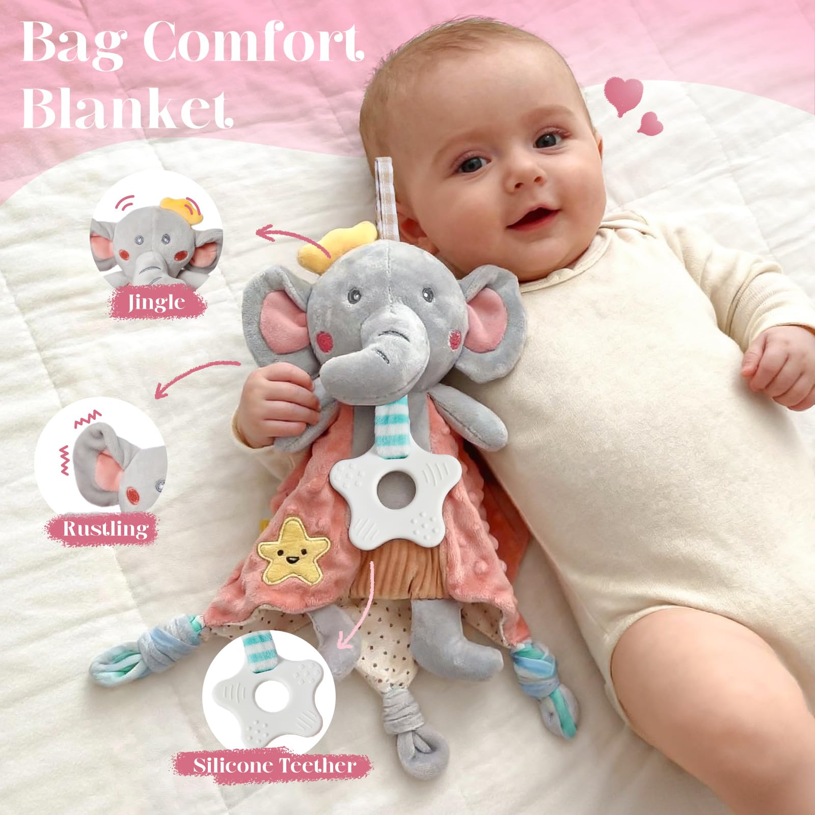TUZT elephant lovey scarf, soothing comfort for baby moments