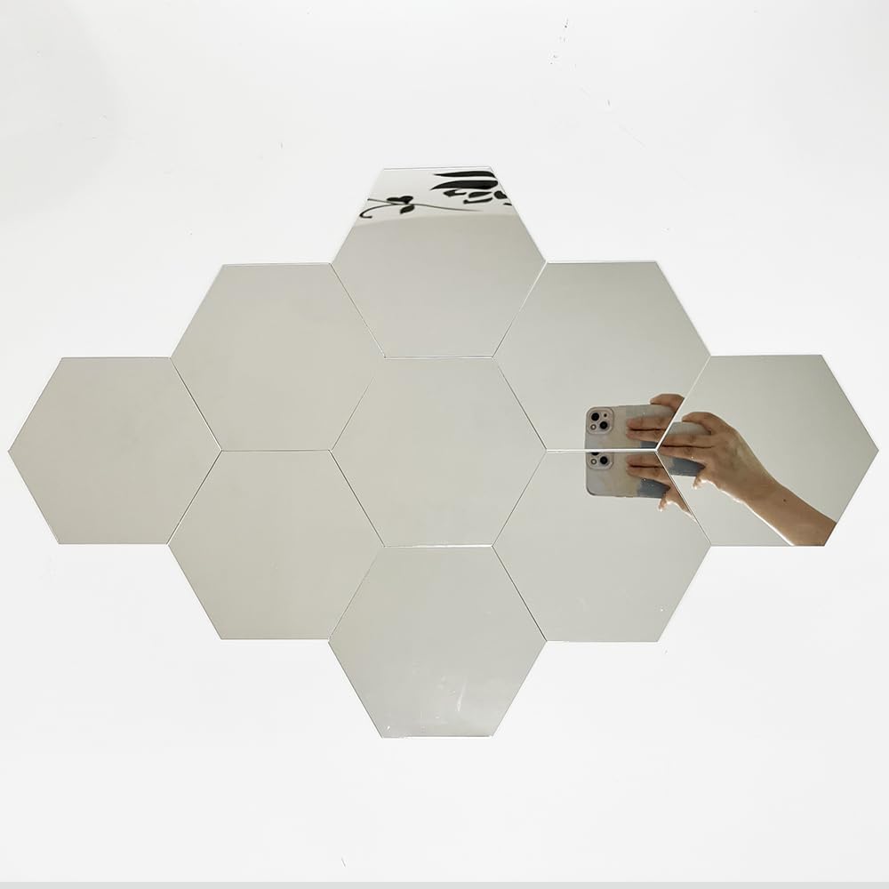 TVPHLLY hexagon silver mirror sticker on wall enhances light and space for a playful kids' room