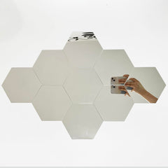 TVPHLLY hexagon silver mirror sticker on wall enhances light and space for a playful kids' room