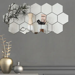 TVPHLLY hexagon silver mirror sticker arranged as a backdrop boosts photos' depth and shine
