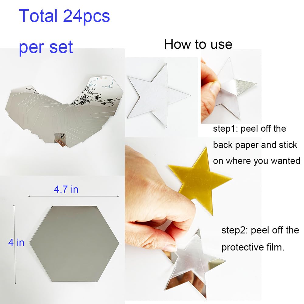 TVPHLLY hexagon silver mirror sticker is easy to remove without residue