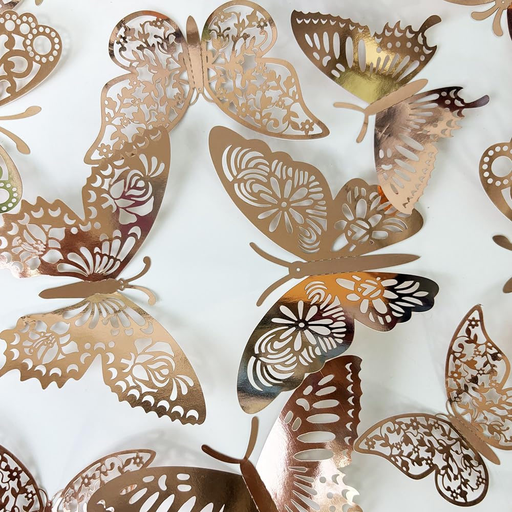 TVPHLLY rose gold butterflies arranged for party backdrop with festive sparkle.