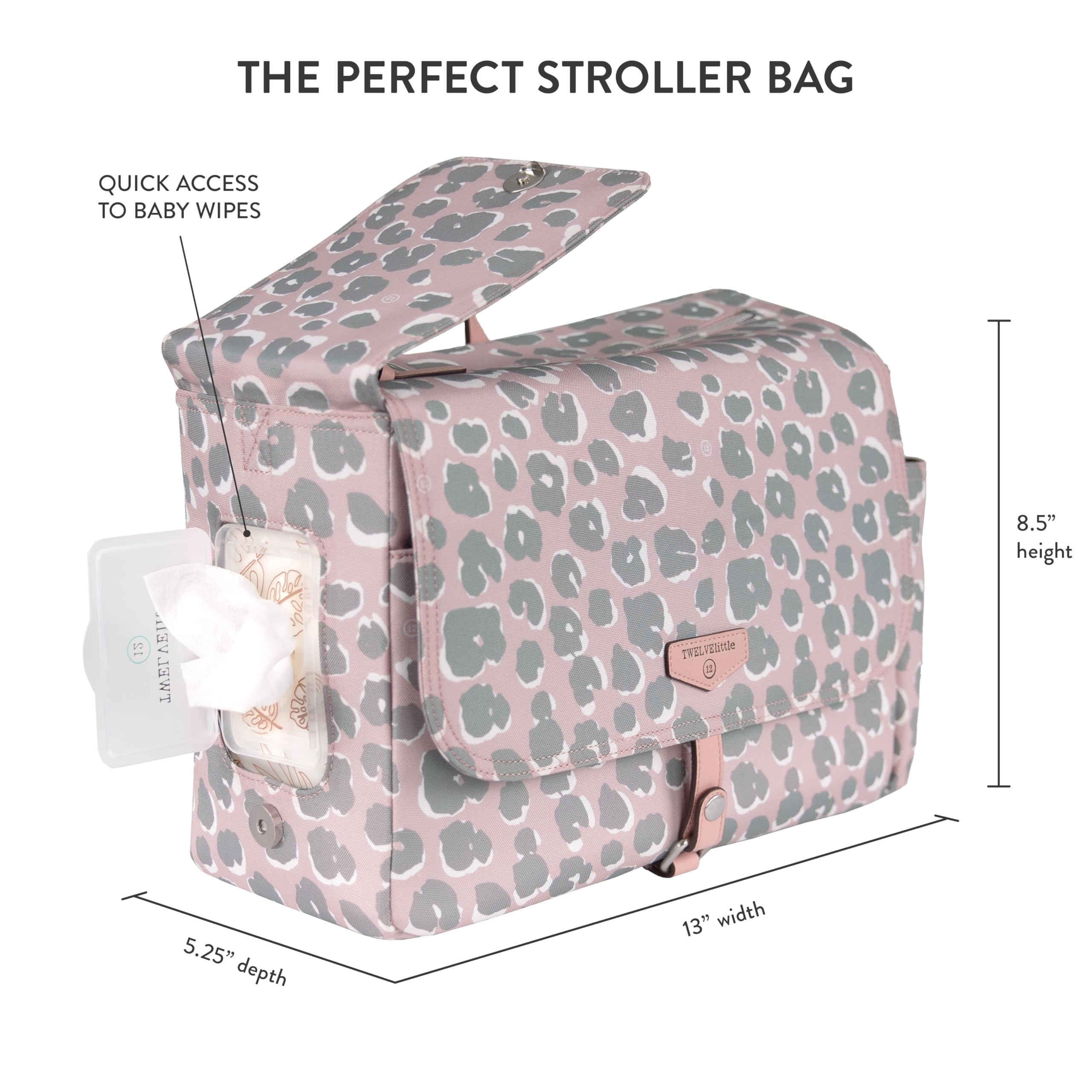 Front magnetic flap closure on TWELVElittle Stroller Caddy 3.0