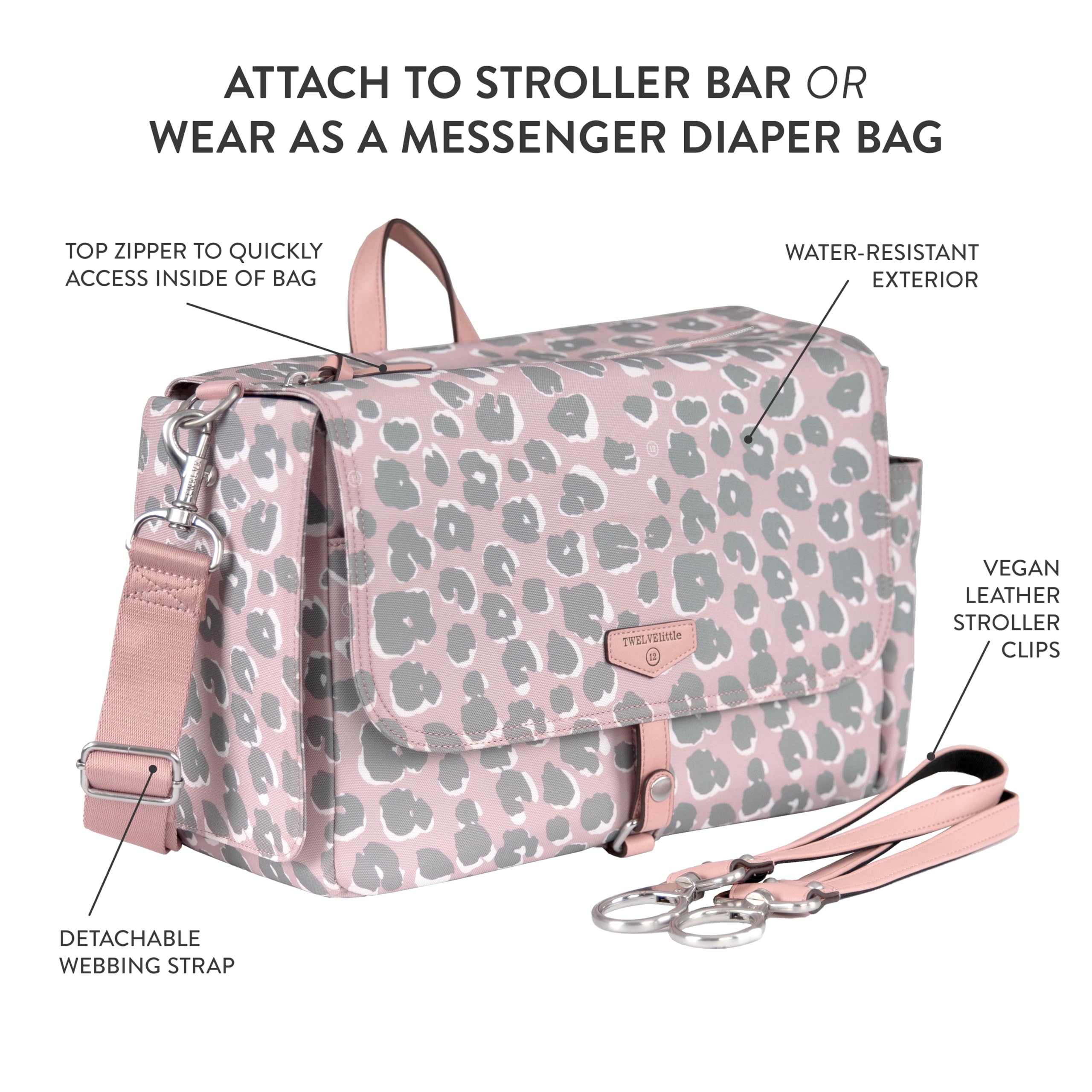 TWELVElittle Stroller Caddy 3.0 transformed into a messenger bag for easy carry