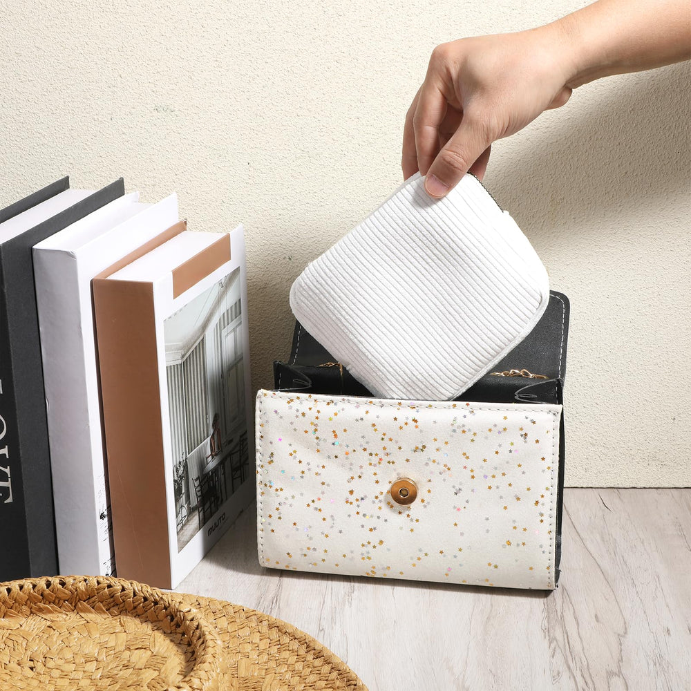 Tweruna Period Bag corduroy white compact size fits in most bags.