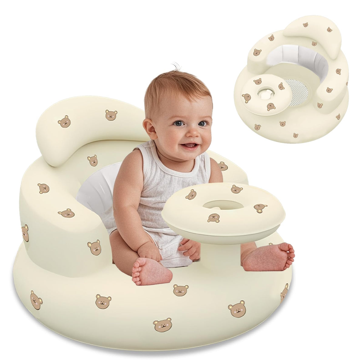 Twievo baby inflatable seat with tray, a convenient feeding surface for mealtimes.