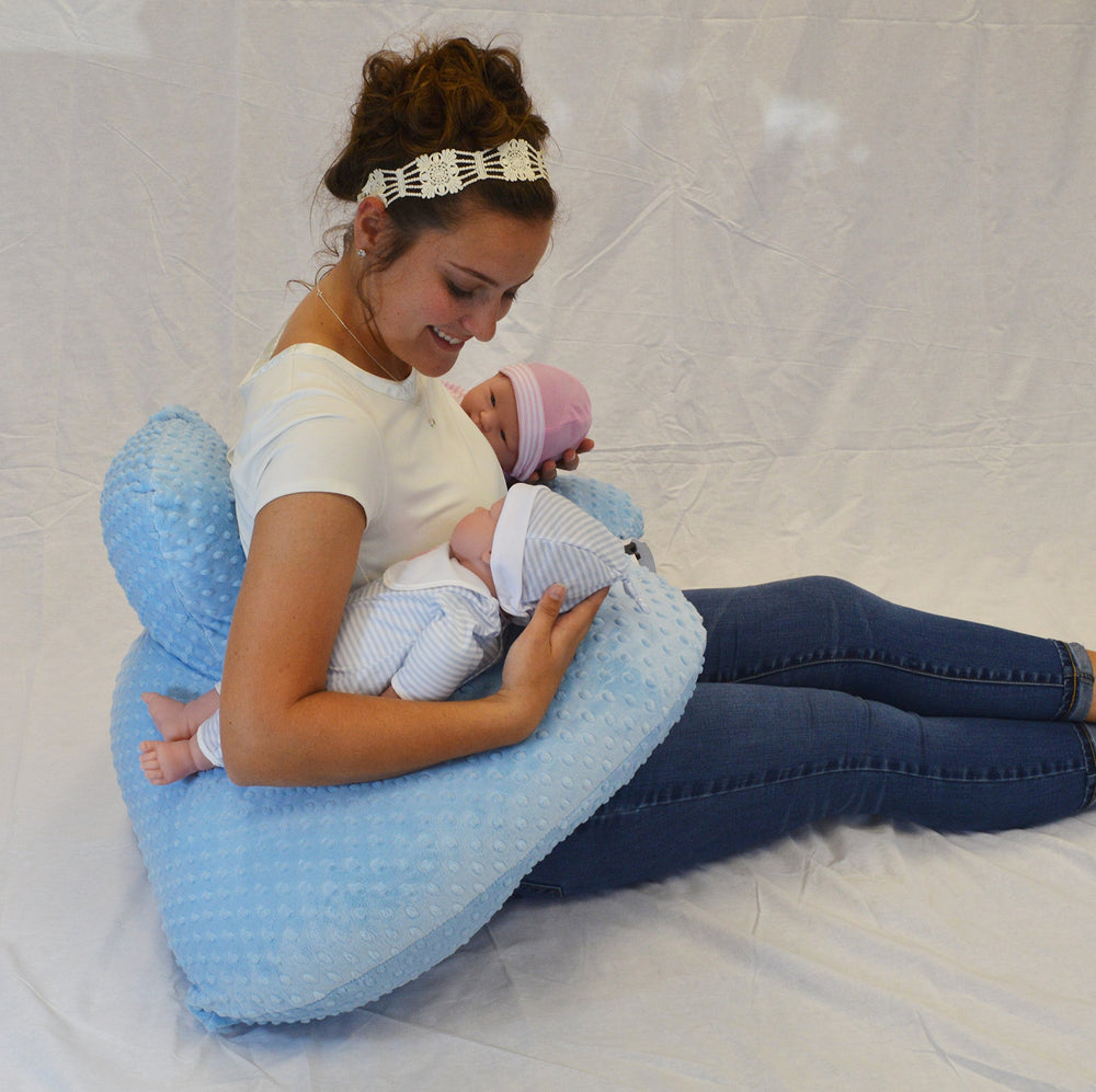 Twin Z Pillow Blue, non-foam construction highlight, safer comfort during twin feeding.