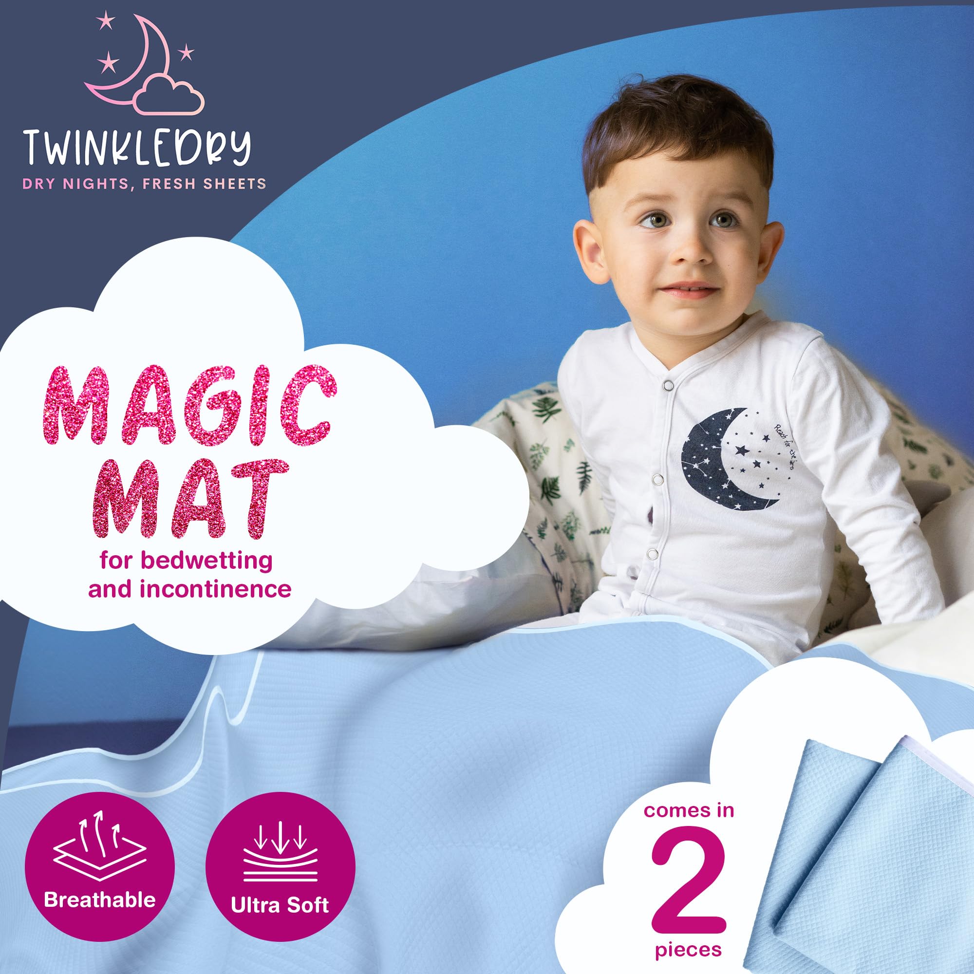 Twinkledry washable bed pad absorbent protects sheets and blankets.