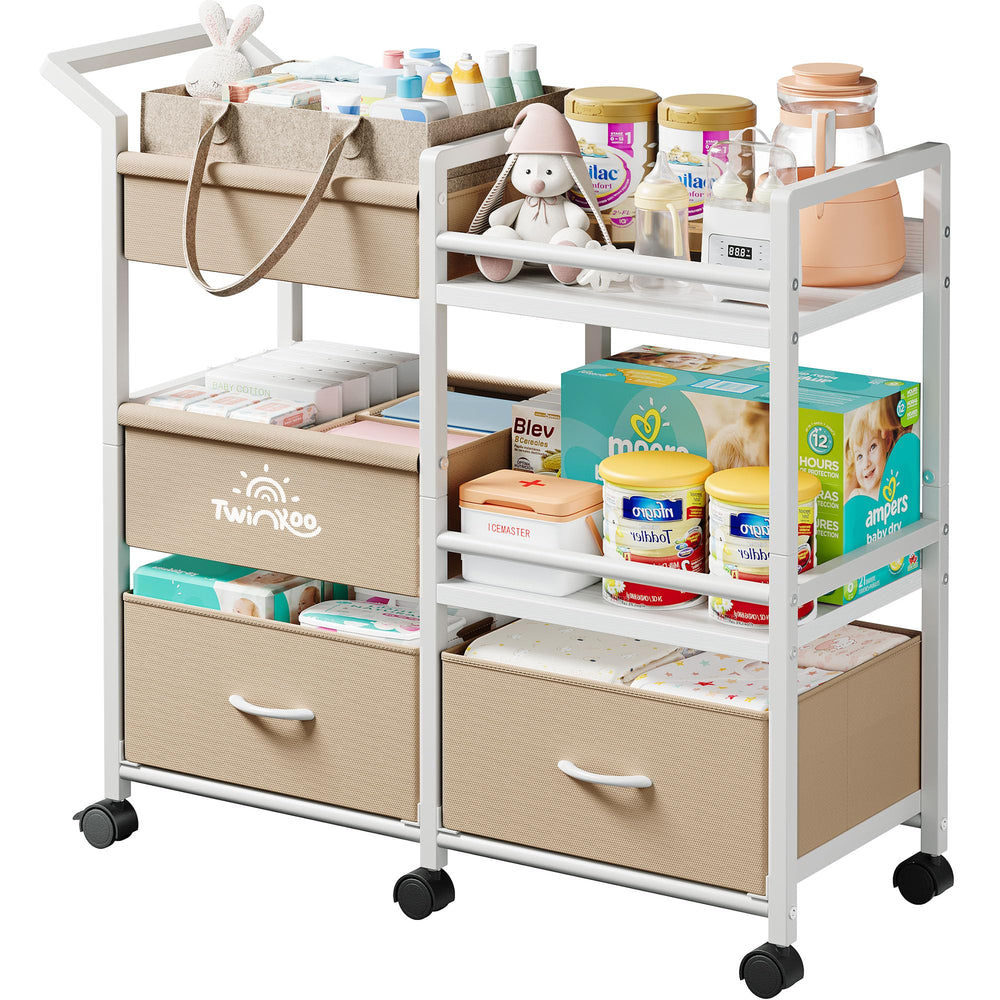 Twinkoo baby diaper caddy 3-tier cart for organized nursery storage