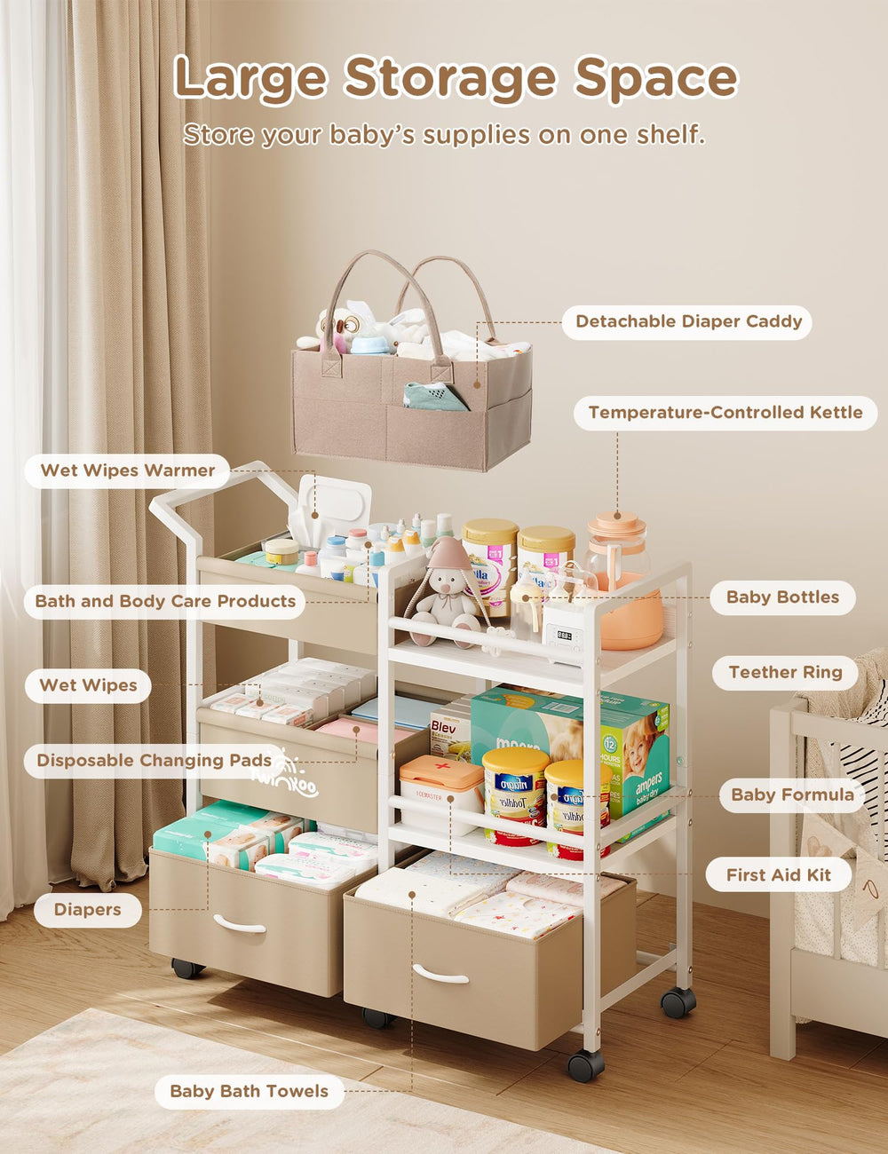 Twinkoo detachable diaper basket doubles as mobile changing station