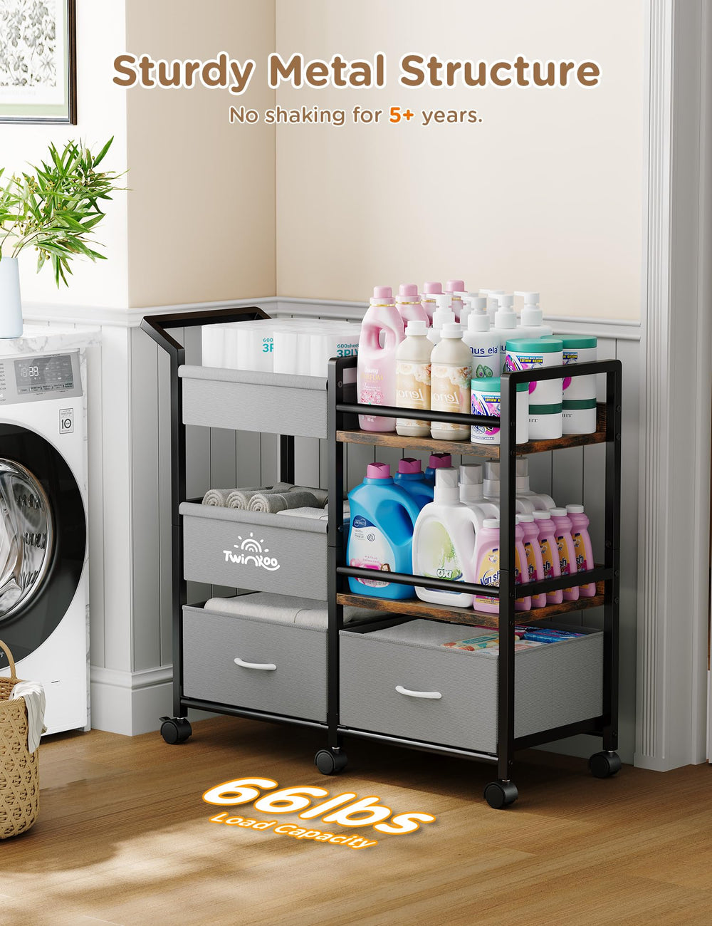 Twinkoo diaper caddy with 360-degree wheels for smooth mobility