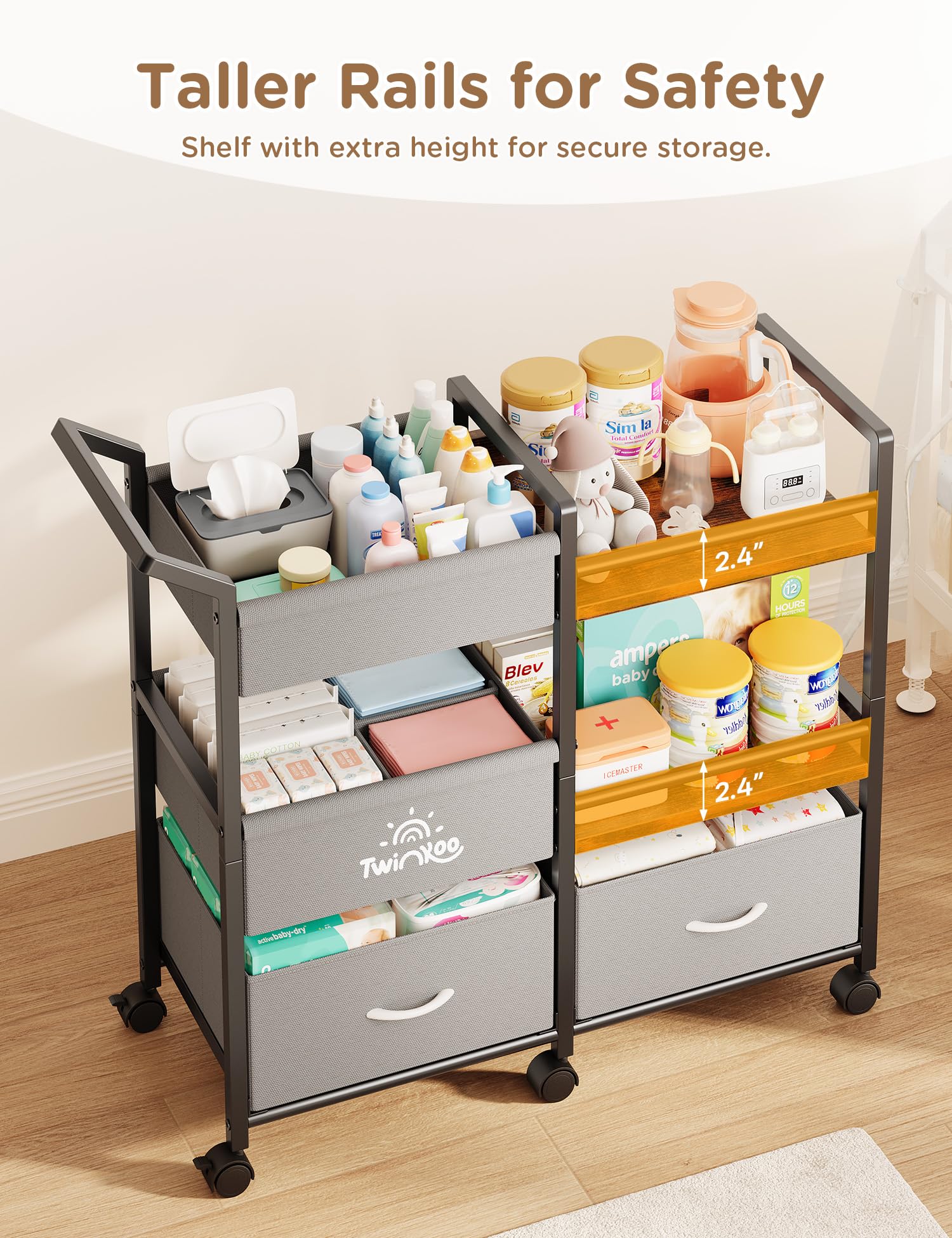Twinkoo space-saving design fits beside crib and walls