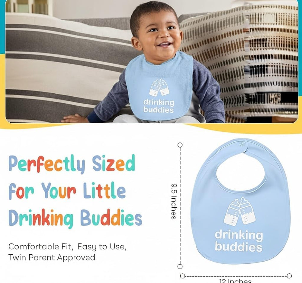 Twinstuff Drinking Buddies bibs machine washable for easy cleaning.
