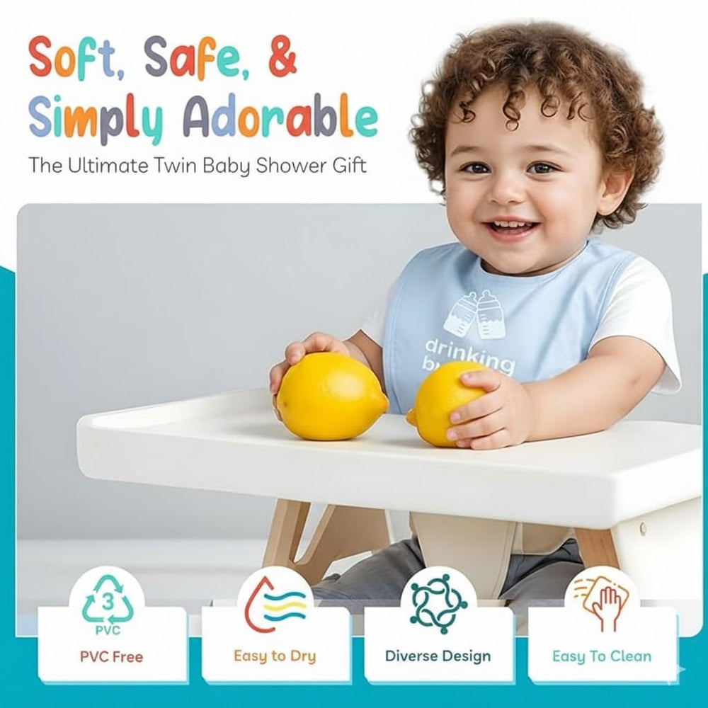 Twinstuff Drinking Buddies bib with nickel-free snaps for secure wear.