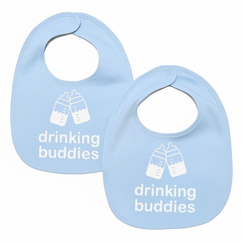 Twinstuff Drinking Buddies twin bib in soft cotton fabric, gentle on baby skin.