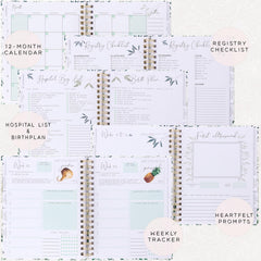 Calendar and registry pages helping plan essentials for baby preparations.