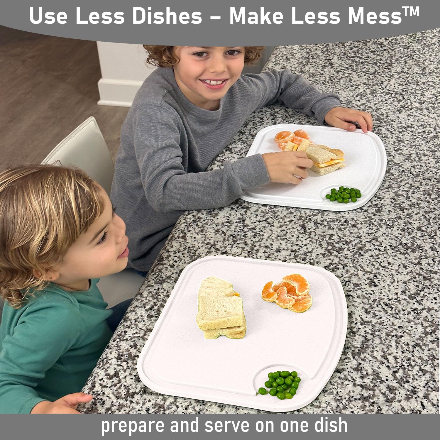 Two Peas unbreakable plates featuring a non-slip base for steady dining