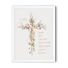 TwoDays floral Bible verse cross wall art in white frame for baptism keepsake
