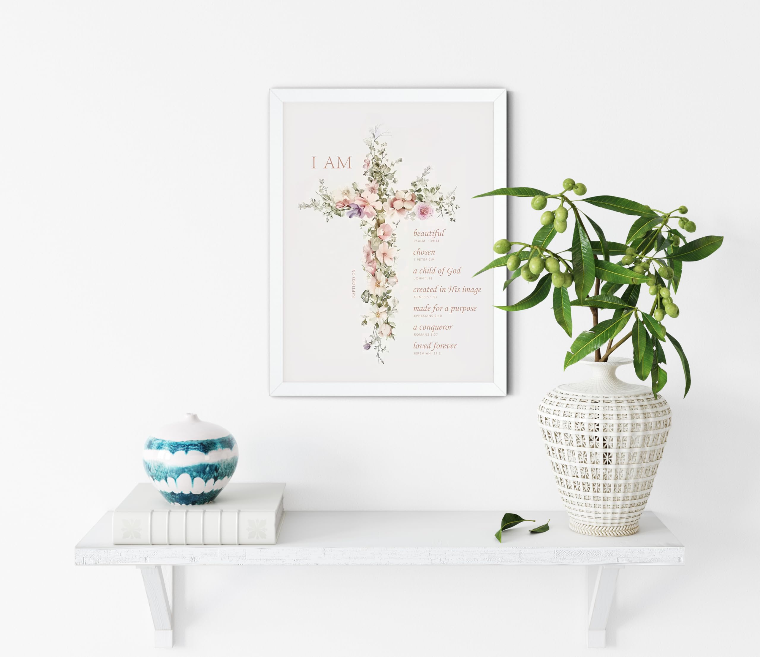 TwoDays christening wall art ready to hang in white frame
