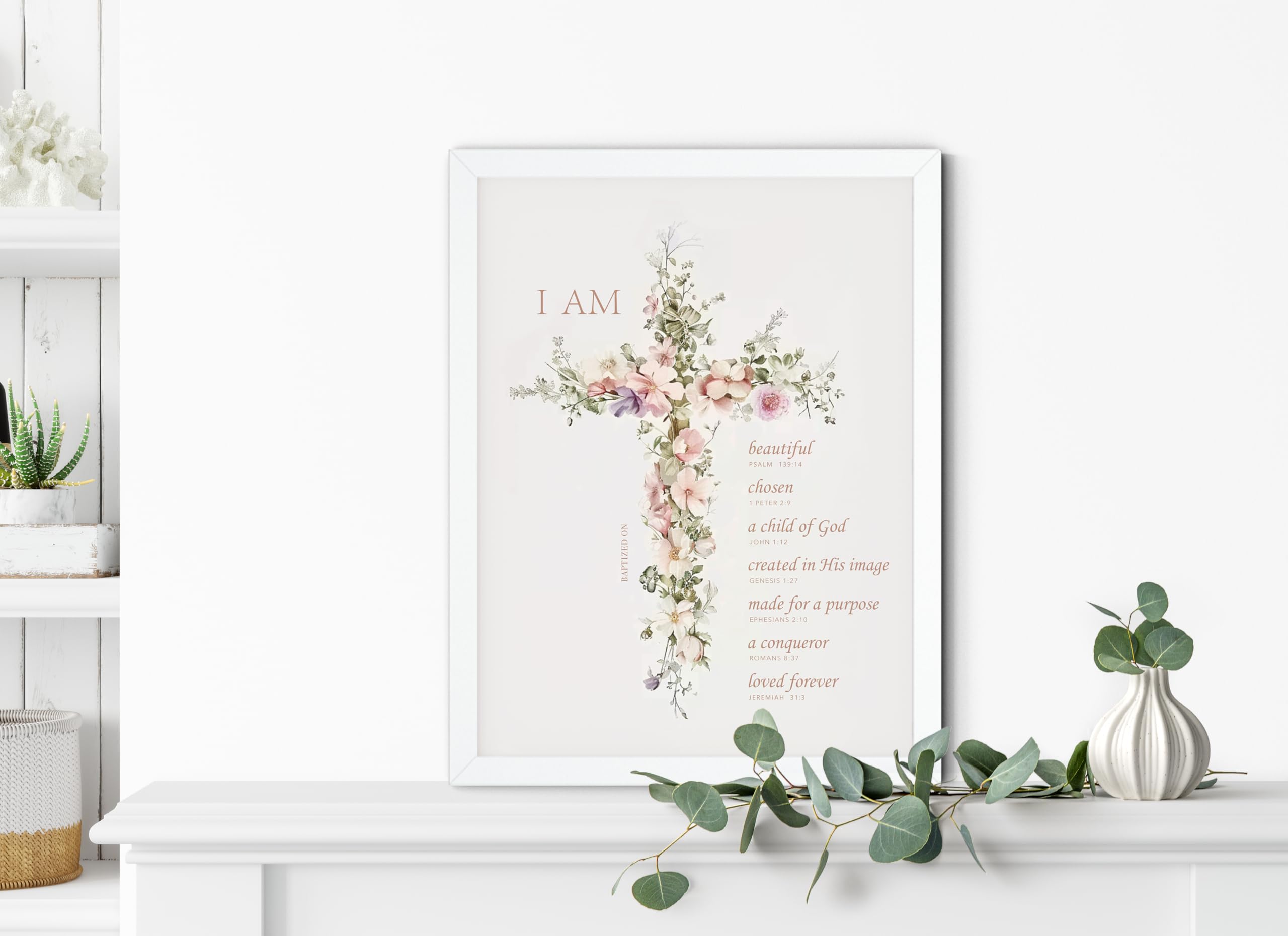 TwoDays First Communion decor cross wall art in white frame