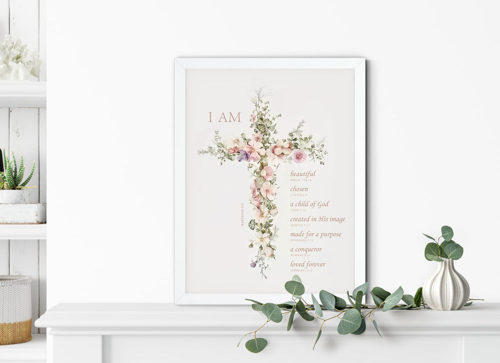 TwoDays First Communion decor cross wall art in white frame