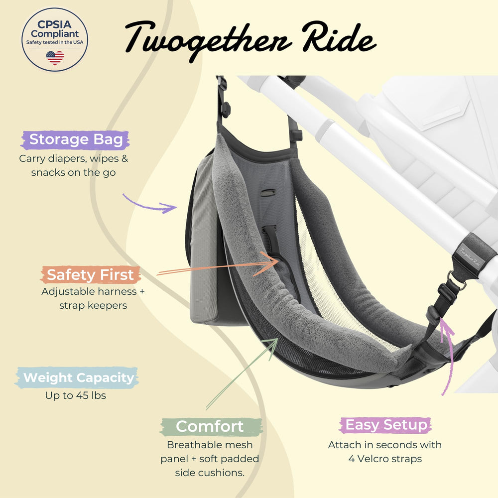 Twogether Ride Hammock Seat Attachment folds in book-style for easy storage.