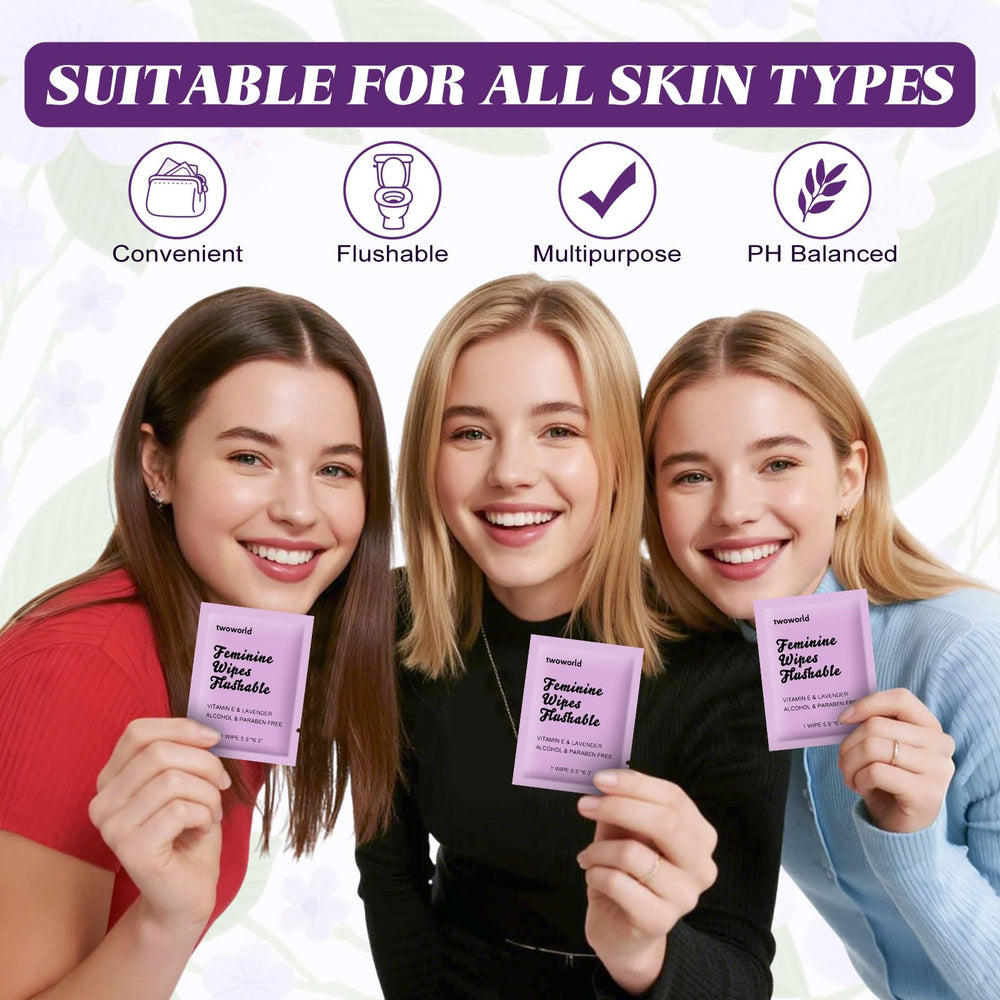 Twoworld feminine wipes individually wrapped for hygienic single-use refresh.