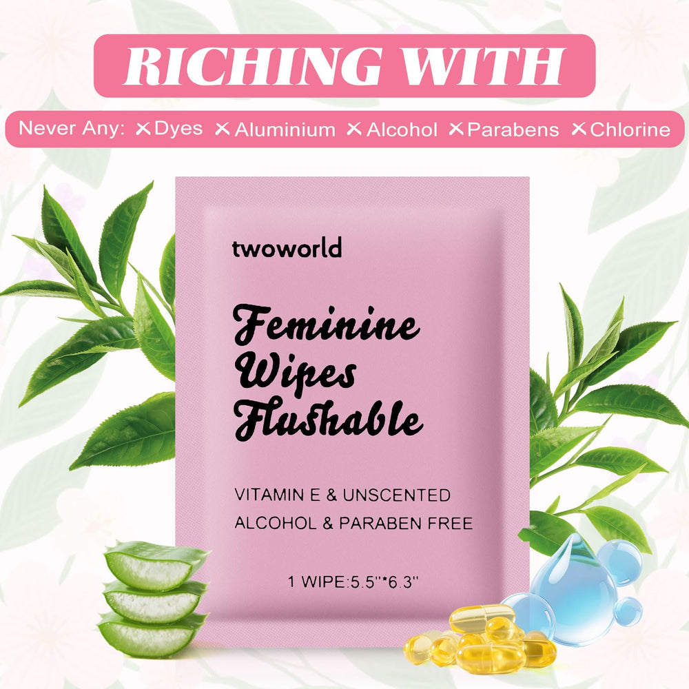 twoworld feminine wipes vitamin E supports skin-friendly cleansing.