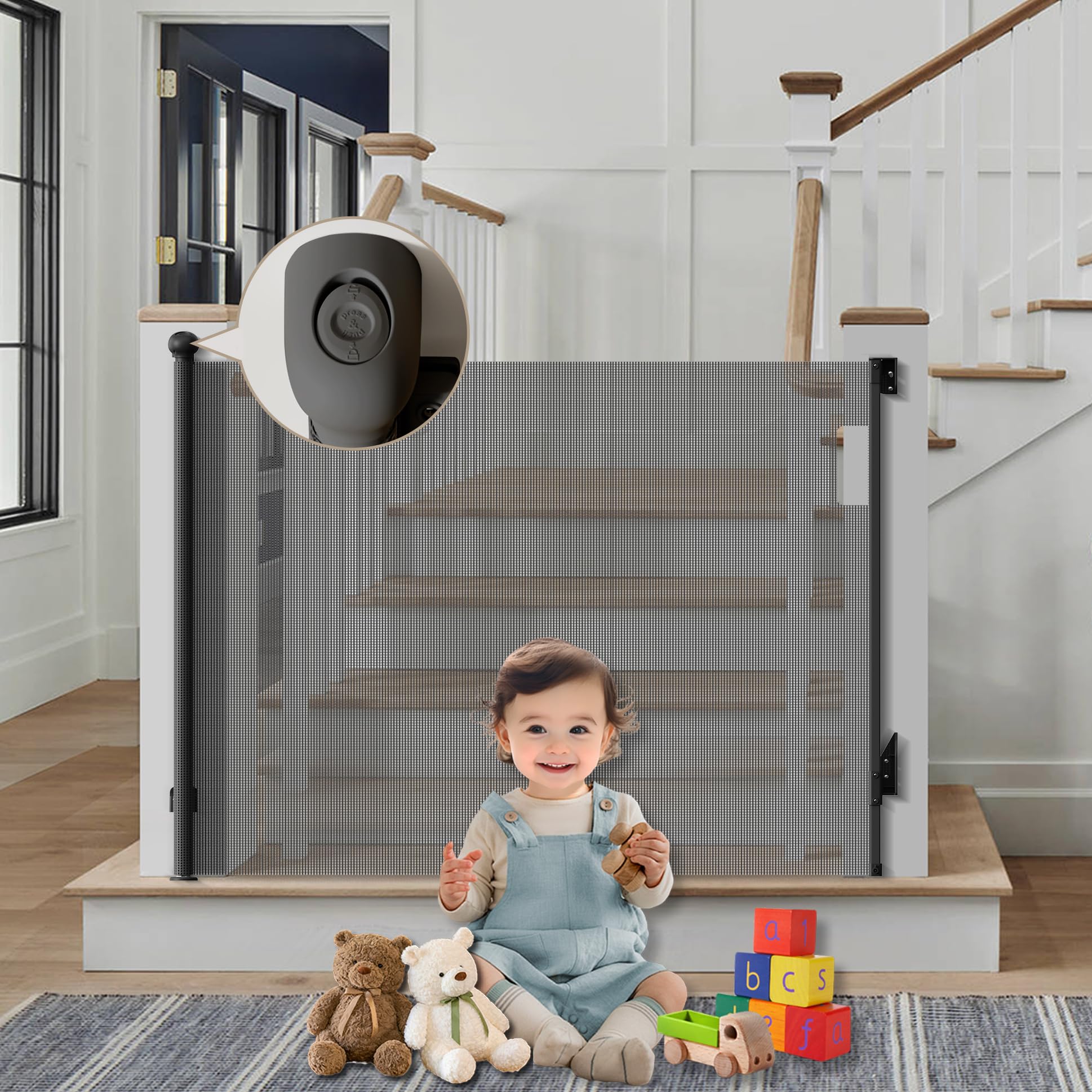 TXTLDB dog gate wide 55-inch opening shows safe passage for kids and pets