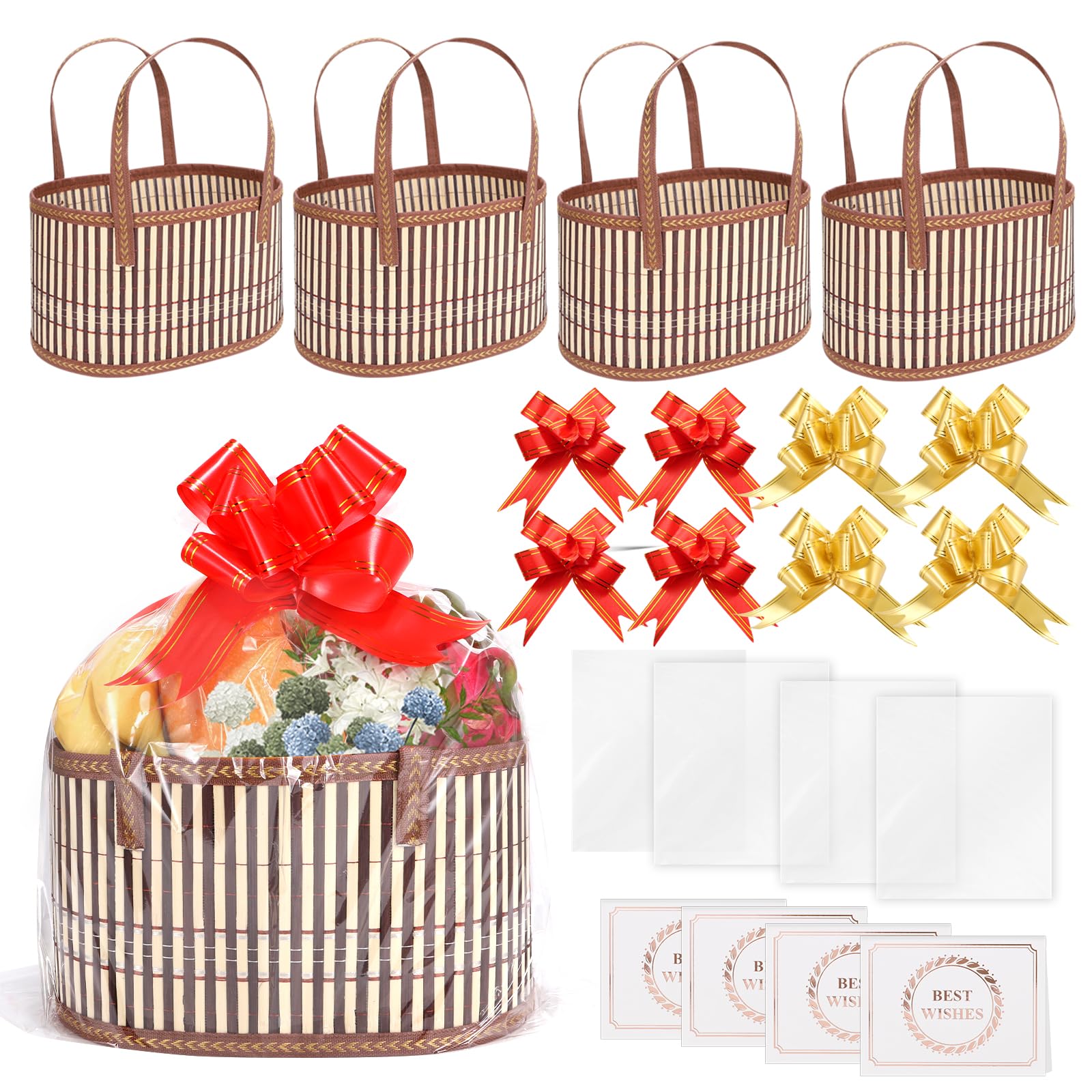 TXXMLXY bamboo gift baskets four-set with woven design for elegant gift presentation and reuse