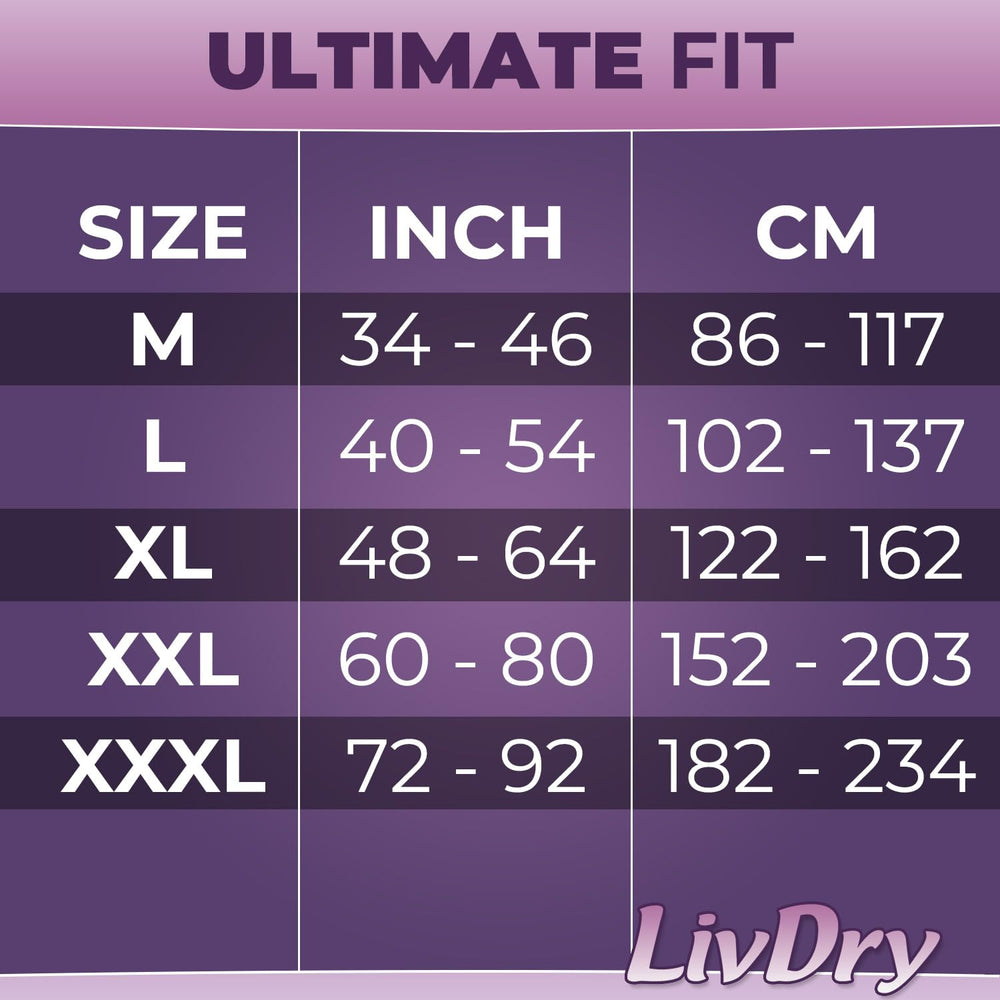LivDry L elastic-fit with contouring for a secure, feminine feel