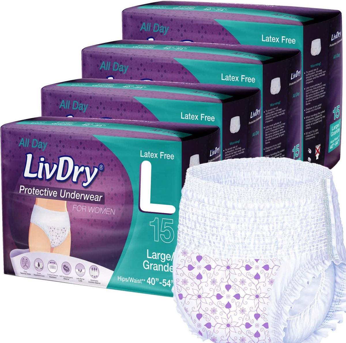 TYE Medical LivDry L overnight women's diaper for discreet all-night protection