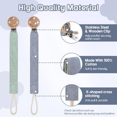TYRY.HU Ribbon Pacifier Clip green helps prevent dropped pacifiers during strolls.