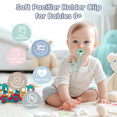 TYRY.HU Ribbon Pacifier Clip stainless steel clip offers secure grip against clothing.