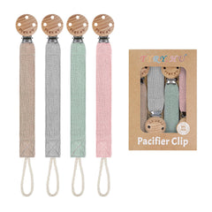 TYRY.HU Ribbon Pacifier Clip Holder pack shot with 4-pack colors and durability