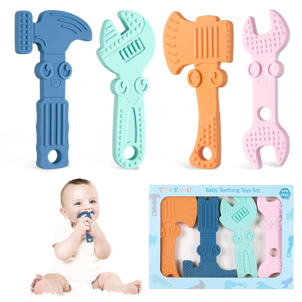 TYRY.HU baby teething toy hammer in safe silicone for gentle gum relief.