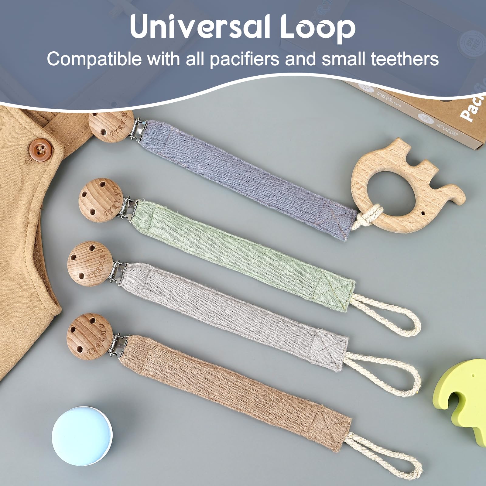 TYRY.HU pacifier clip in use keeps pacifier within reach during outings.