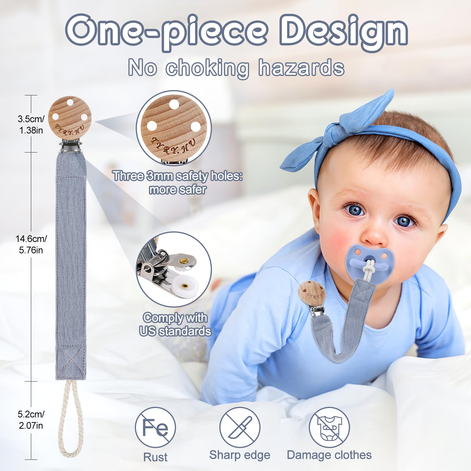 TYRY.HU ribbon pacifier clip in green designed for easy cleaning and everyday use.