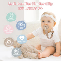 TYRY.HU Ribbon Pacifier Clip grey design, durable soft webbing for daily use